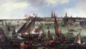 View of the Port of Antwerp during the Celebrations of the Taking of Breda, 1628 (oil on canvas) 1859