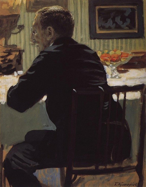 Porträt des Malers Léon Bakst (1866-1924) von Boris Michailowitsch Kustodiev