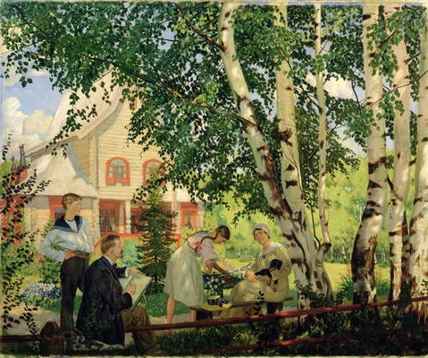 At Home, 1914-18 (oil on canvas) von Boris Mikhailovich Kustodiev
