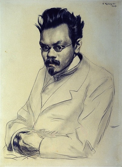 Portrait of Alexei M. Remizov, 1907 (coal and pastel on paper) von Boris Mikhailovich Kustodiev