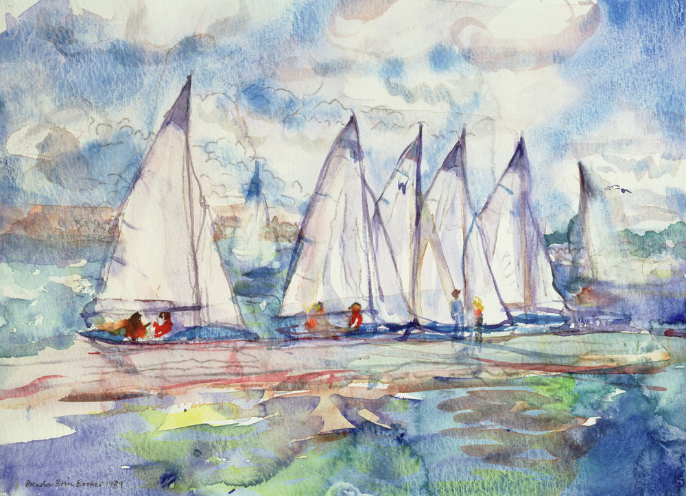 Blue Sailboats, 1989 (w/c on paper)  von Brenda Brin  Booker