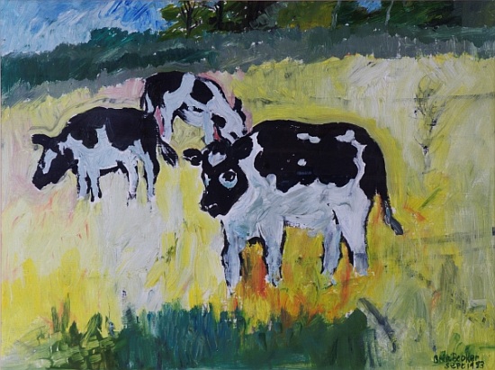 Young Bullocks in a Meadow von Brenda Brin  Booker