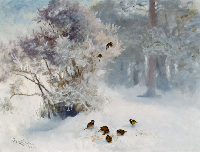 Vogelfütterung im Schnee von Bruno Andreas Liljefors
