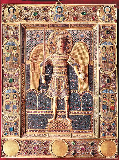 Enamelled plaque depicting the Archangel Michael (enamel & precious stones) von Byzantine
