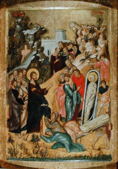 The Raising of Lazarus (tempera & gold leaf on panel) von Byzantine