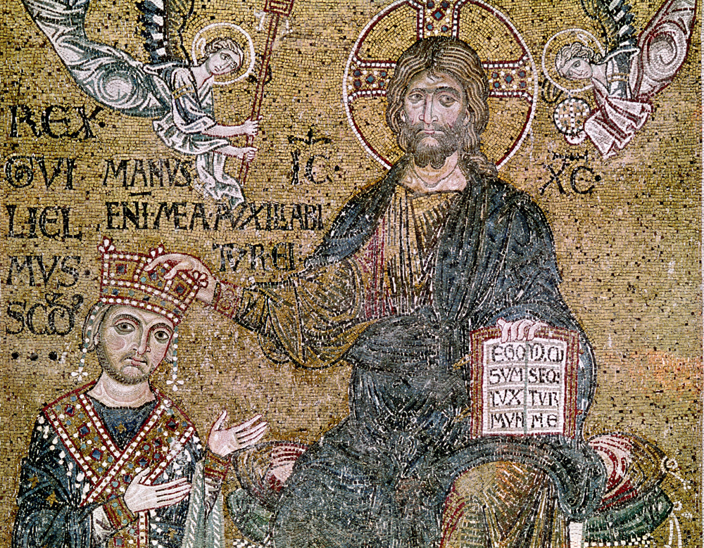 William II (1154-89) King of Sicily receiving a crown from Christ von Byzantine School