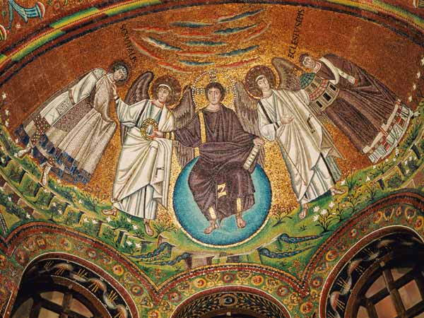 Christ surrounded by two angels, St. Vitalis and Bishop Ecclesius, from the apse von Byzantine School
