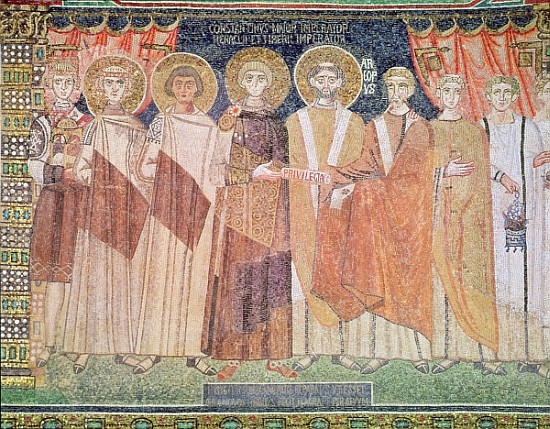 Constantine IV granting Bishop Reparatus privileges for the church of Ravenna, 671-77 von Byzantine School