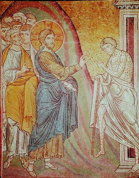Jesus healing a leper von Byzantine School