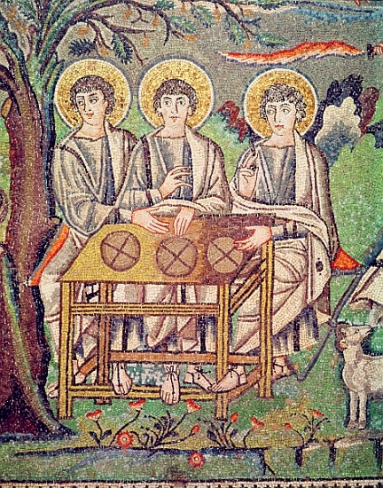 The Three Angels, detail of The Hospitality of Abraham and the Sacrifice of Isaac, 6th century (see  von Byzantine School