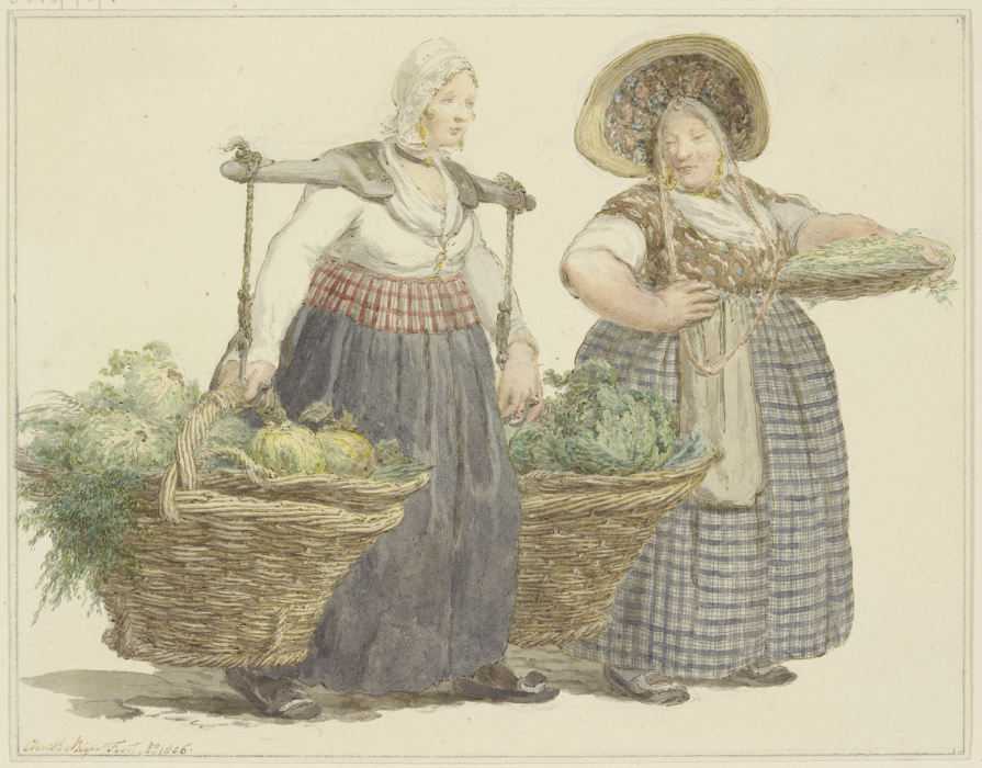 Zwei Gemüsehändlerinnen mit ihrer Ware von C. H. Meyer