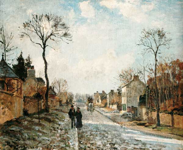 Winterliche Straße in Louvecienne von Camille Pissarro