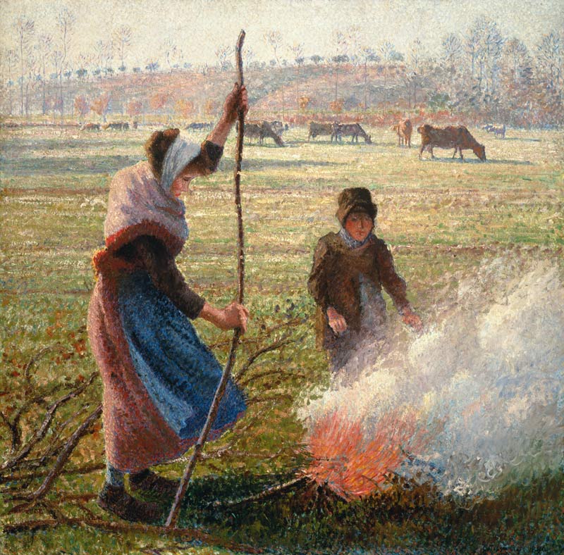 Bauersfrau beim Verbrennen von Ästen von Camille Pissarro