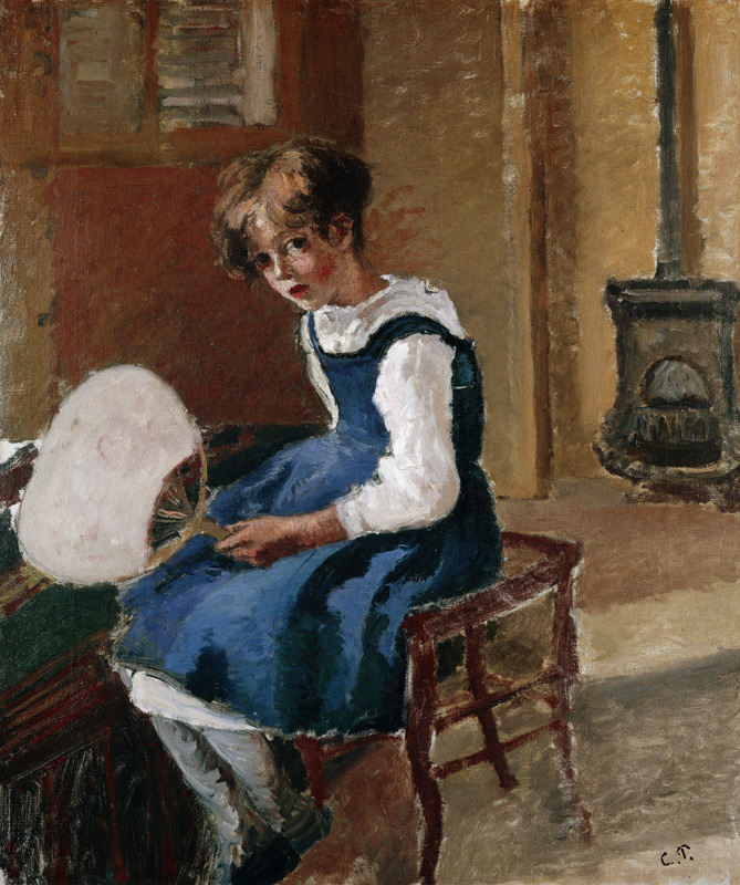 Portrait of Jeanne Holding a Fan von Camille Pissarro