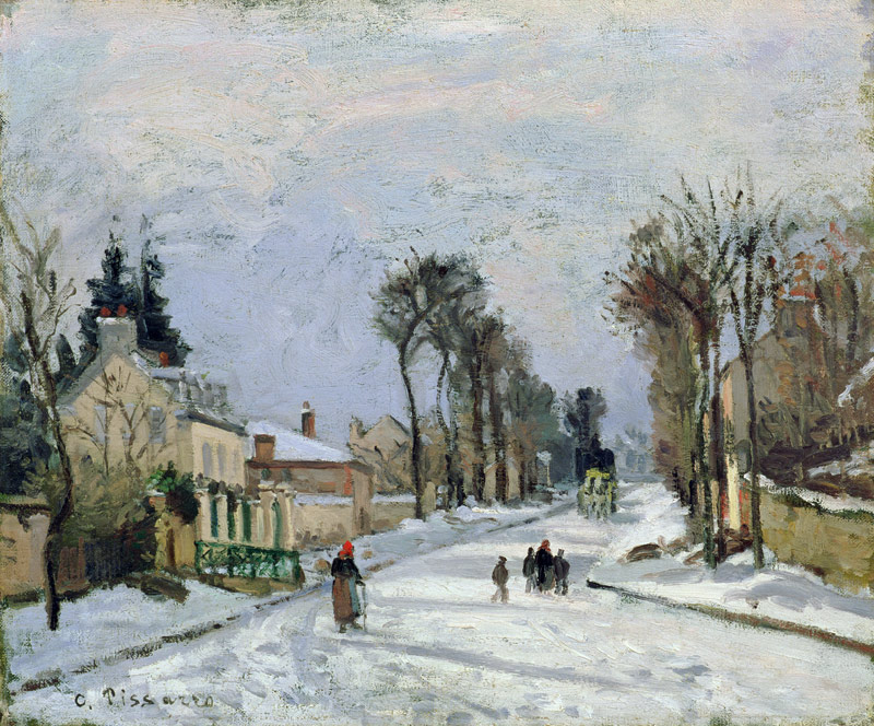 Straße nach Versailles bei Louveciennes (Effet de Neige) von Camille Pissarro
