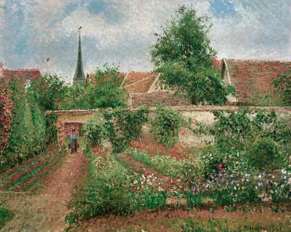 Gemüsegarten in Eragny, bedeckter Himmel, Morgen von Camille Pissarro