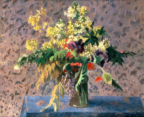 Blumenstrauss mit Mohnknospen und Iris. von Camille Pissarro