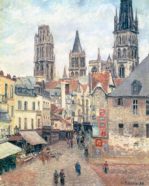 Rue de l'epicerie at Rouen, on a Grey Morning von Camille Pissarro