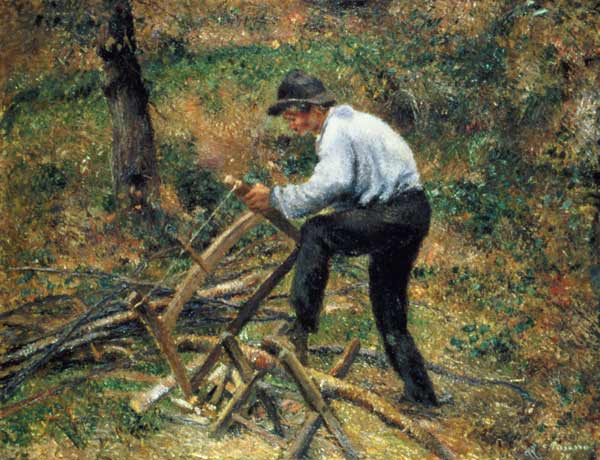 Père Melon beim Holzsägen von Camille Pissarro