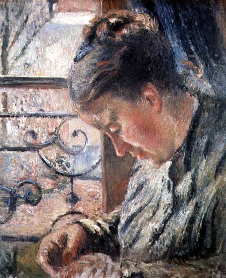 Portrait of Madame Pissarro Sewing von Camille Pissarro