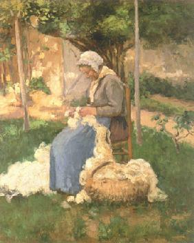 Bäuerin beim Wollezupfen 1875
