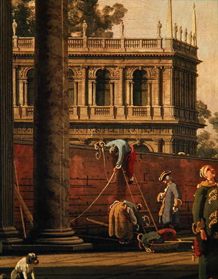 Capriccio of a man scaling a wall (oil on canvas) von Giovanni Antonio Canal (Canaletto)