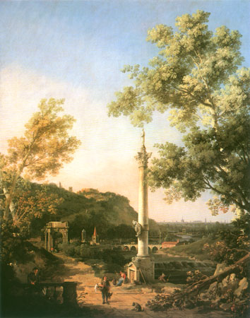 Capriccio: River Landscape with a Column von Giovanni Antonio Canal (Canaletto)