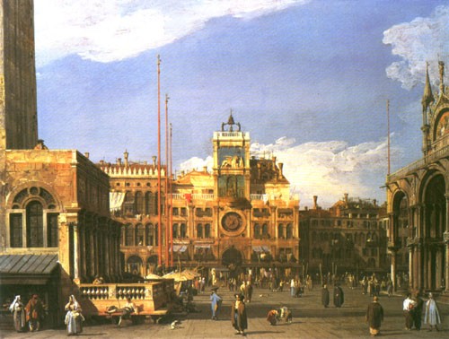 The Clocktower in the Piazza S. Marco von Giovanni Antonio Canal (Canaletto)
