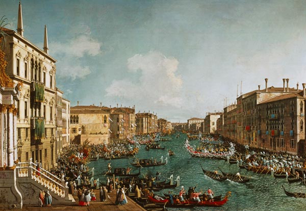 Regatta auf dem Canale Grande vor dem Palais Ca'Foscari. von Giovanni Antonio Canal (Canaletto)