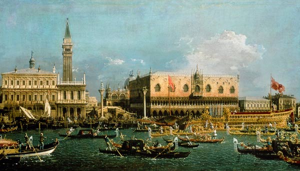 The Bucintoro at the Molo on Ascension Day von Giovanni Antonio Canal (Canaletto)