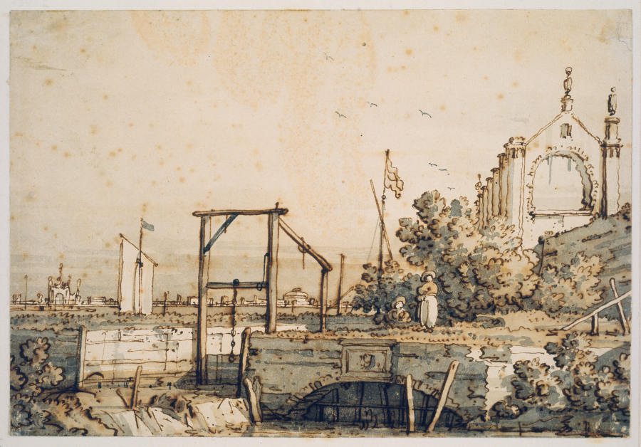 Capriccio mit einem Schleusentor an einem Fluß von Canaletto (Giovanni Antonio Canal)