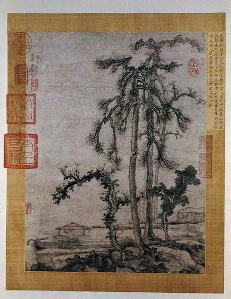 Pavilion Under the Trees (pen & ink on paper) von Cao  Zhibo