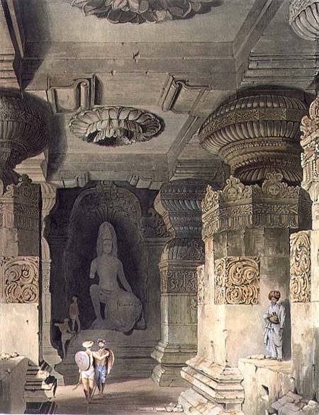 Interior of the Cave Temple of Indra Subba at Ellora, from Volume II of 'Scenery, Costumes and Archi von Captain Robert M. Grindlay