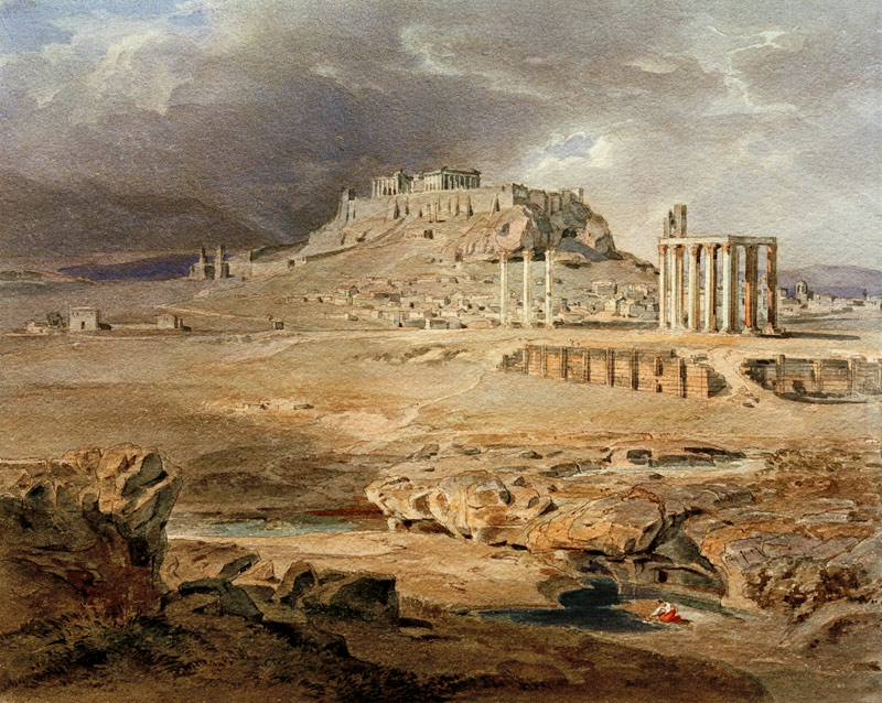 Akropolis und Olympieion, Athen von Carl Anton Joseph Rottmann