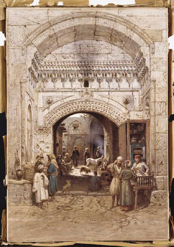 Araber in einer Gasse in Kairo. von Carl Friedrich Heinrich Werner
