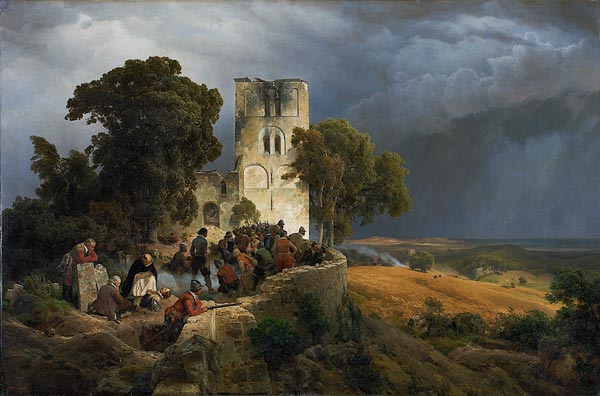 Die Belagerung (Verteidigung eines Kirchhofs im Dreißigjährigen Krieg) von Carl Friedrich Lessing