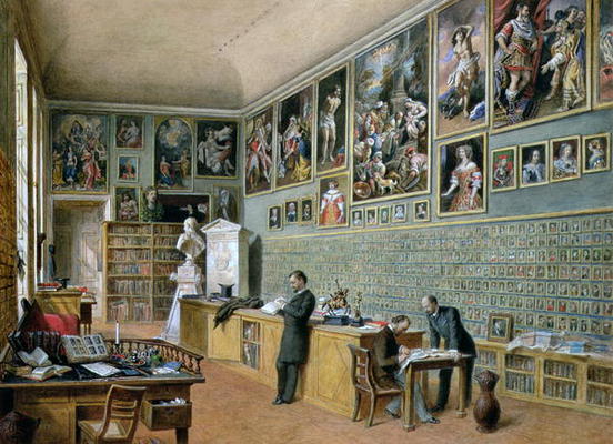The Library, in use as an office of the Ambraser Gallery in the Lower Belvedere, 1879 (w/c) von Carl Goebel