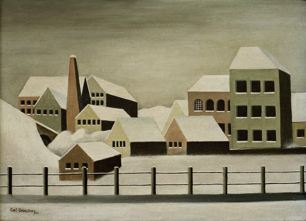 Fabriklandschaft im Schnee, 1923. von Carl Grossberg