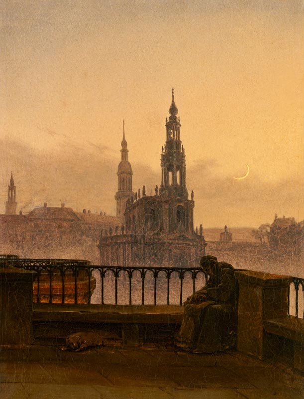 Blick auf Dresden mit Mondsichel von Carl Gustav Carus