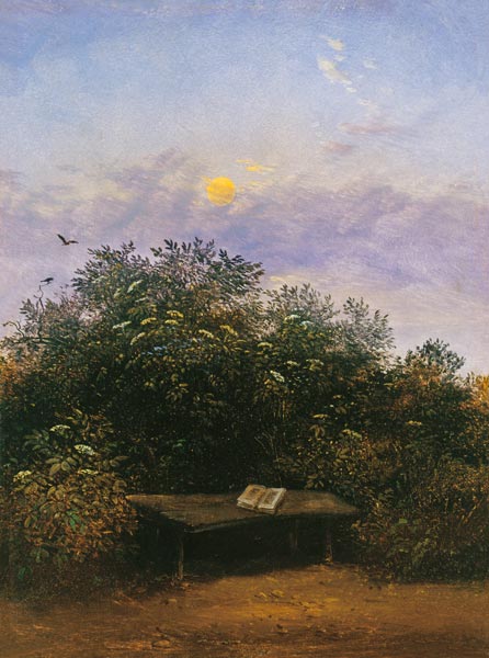 Blühende Holunderecke im Mondschein von Carl Gustav Carus