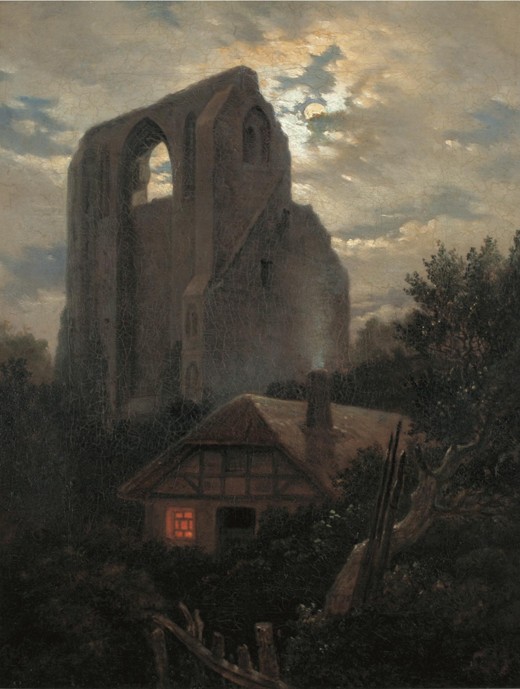Ruine Eldena mit Hütte bei Greifswald im Mondschein von Carl Gustav Carus