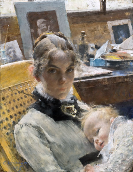 A Studio Idyll: The Artist's Wife and their Daughter Suzanne von Carl Larsson