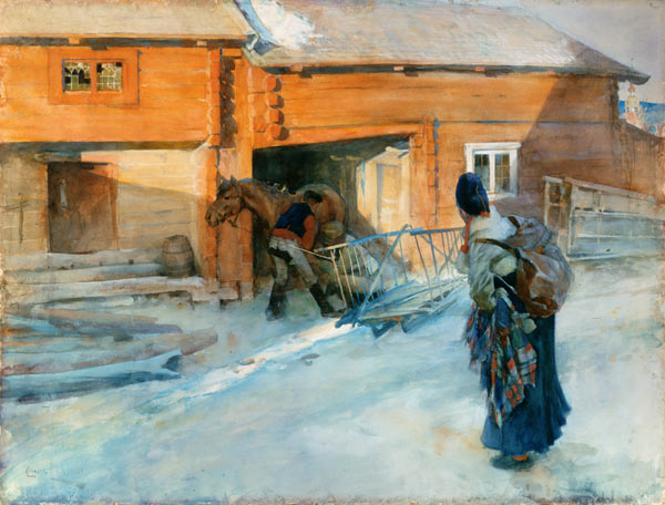 Winterlicher Bauernhof in Bingsjo von Carl Larsson