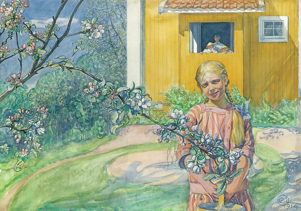 Mädchen mit einem blühenden Apfelzweig von Carl Larsson