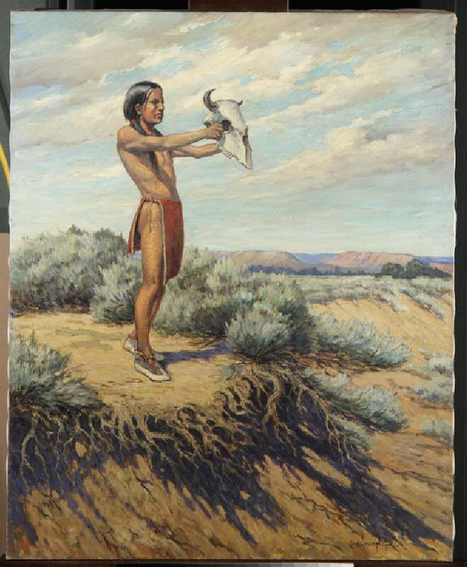 Indischer Junge mit Büffelschädel von Carl Moon