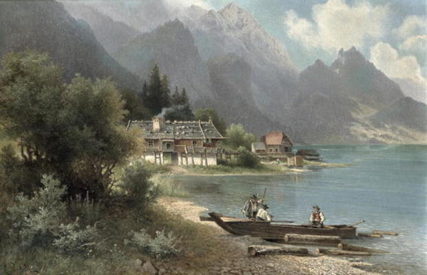 Landscape at Lake Kochelsee, Bavaria (oil on canvas) von Carl Prestel