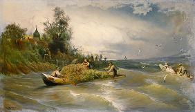 Stürmische Heimfahrt von der Fraueninsel im Chiemsee 1870