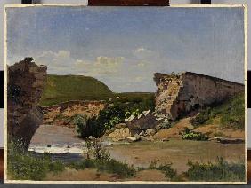 Landschaft mit Brückenruine 1870