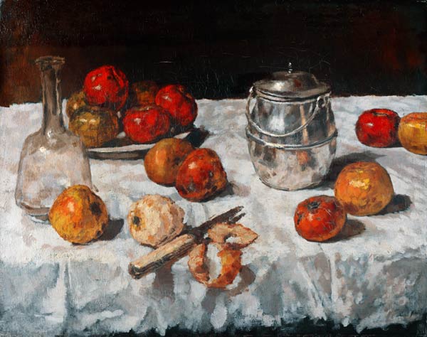 Stillleben mit Äpfeln und Keksdose von Carl Schuch