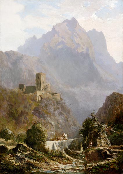 Romantische Abendlandschaft in Südtirol (Post im Gebirge). von Carl Spitzweg